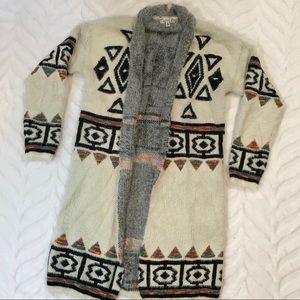 Tribal print fuzzy cardigan